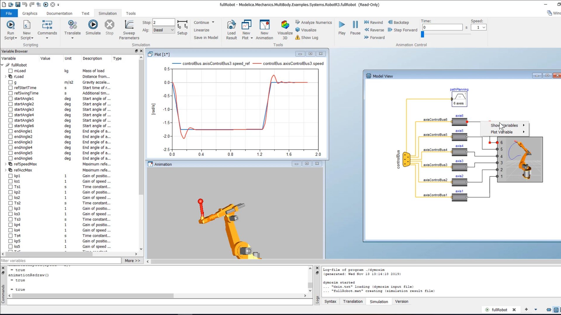 CATIA Dymola Robot Plot