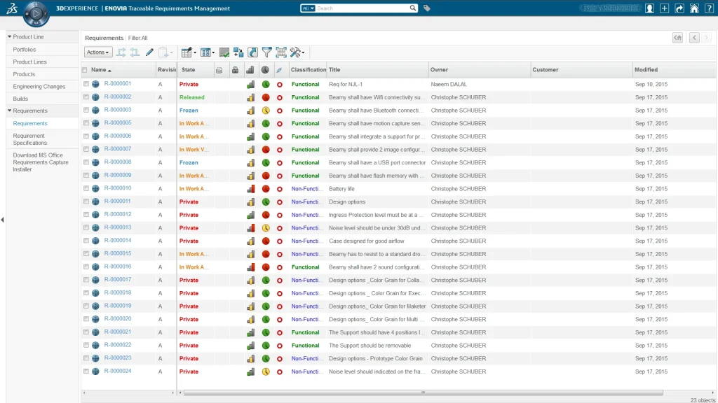 ENOVIA Traceable Requirements management